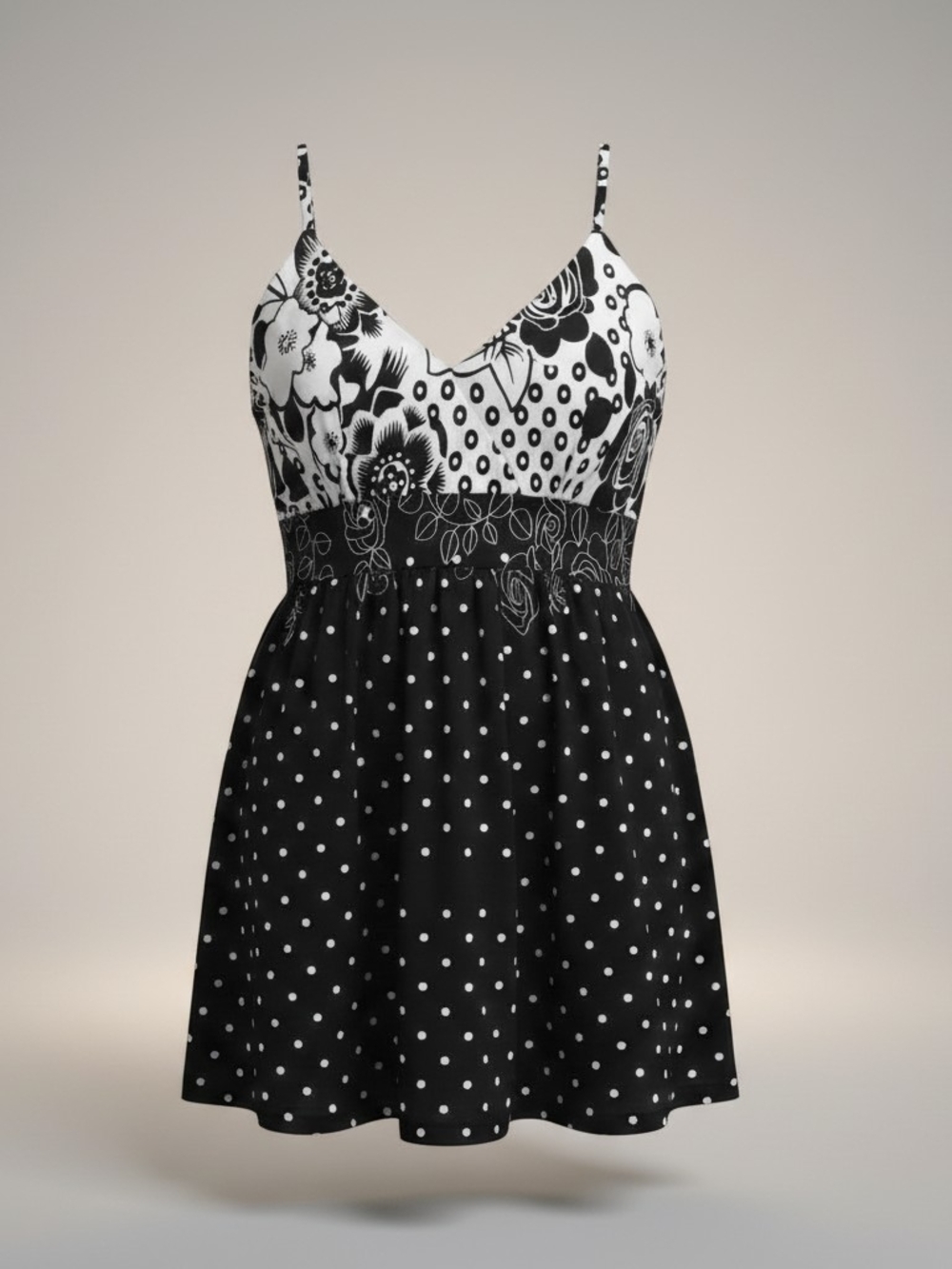 Black & White Floral-Polka Tank Top